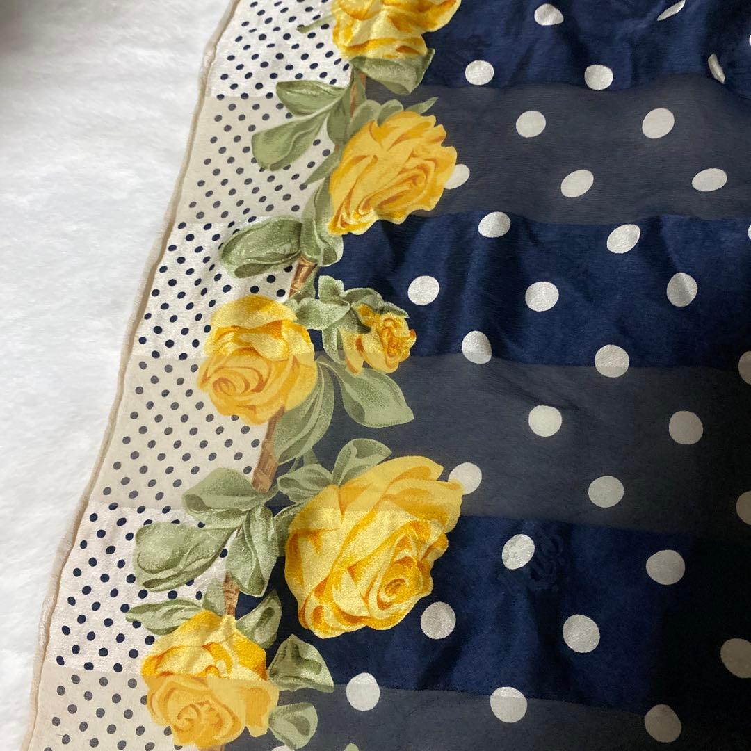 Christian Dior ドット 水玉 バラ大判シルクスカーフ 花柄 ロゴ
