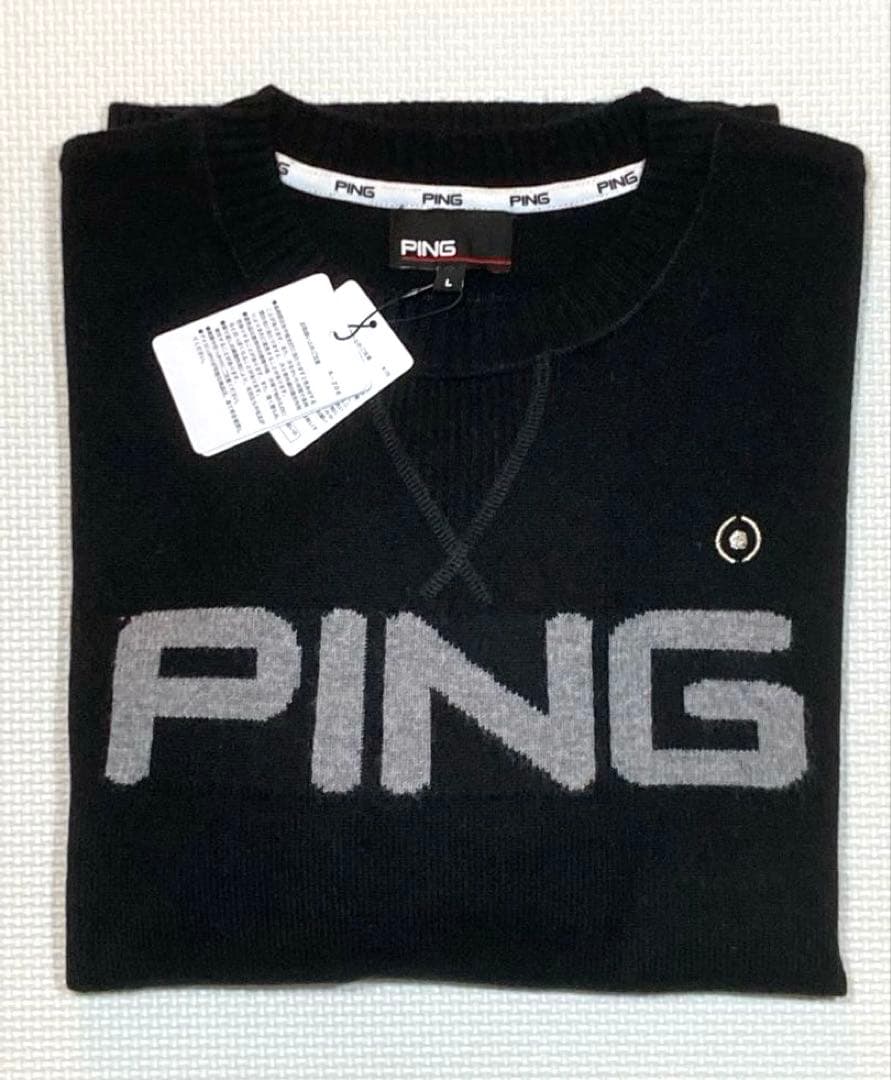 PING カシミヤ100% サイドリブクルーネックプルオーバー（BLK／L）