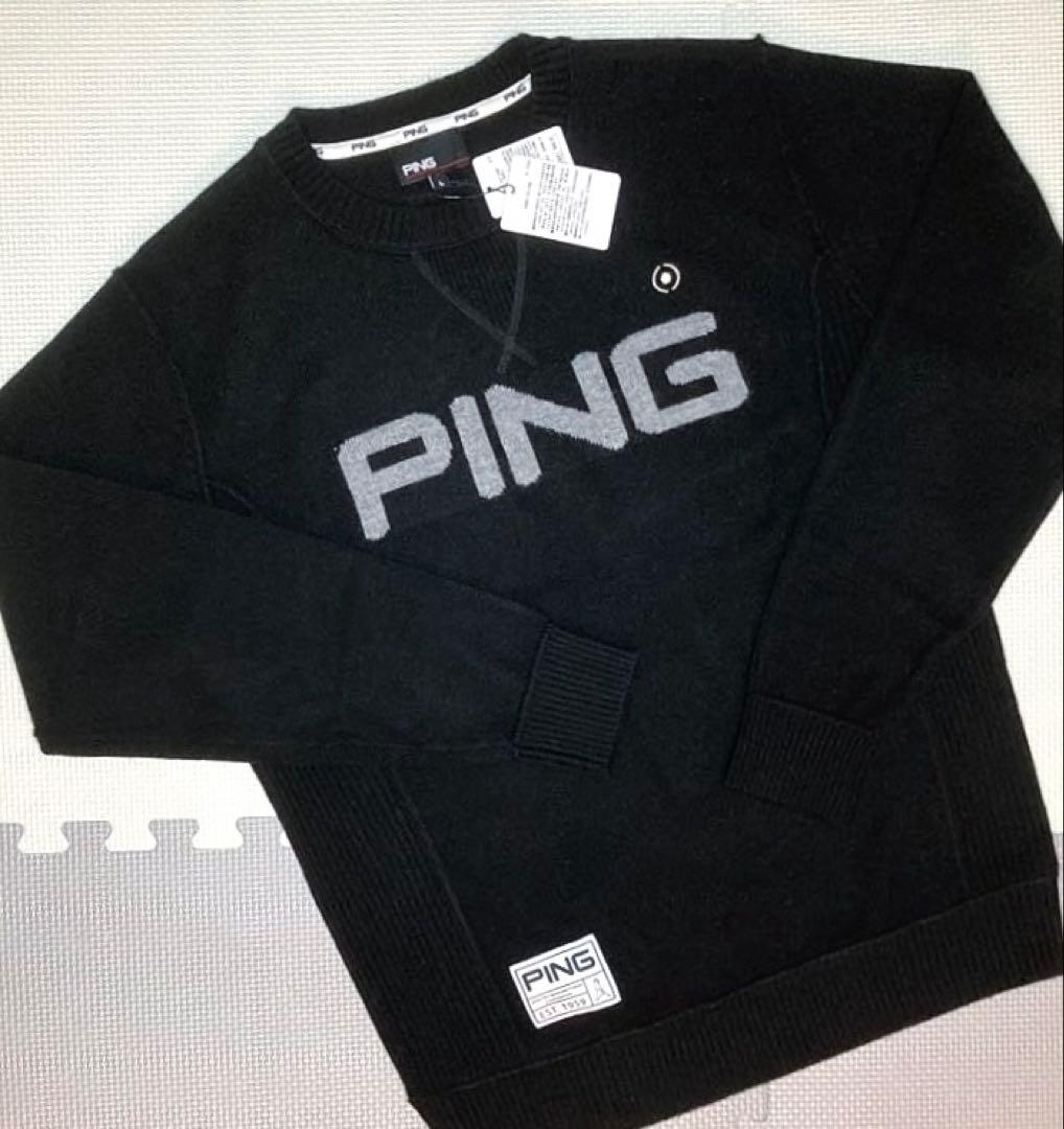PING カシミヤ100% サイドリブクルーネックプルオーバー（BLK／L）