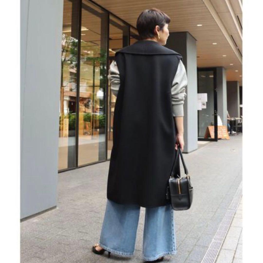 【美品】IENA Wフェイスデザインベストコート ジレ　ロング ブラック