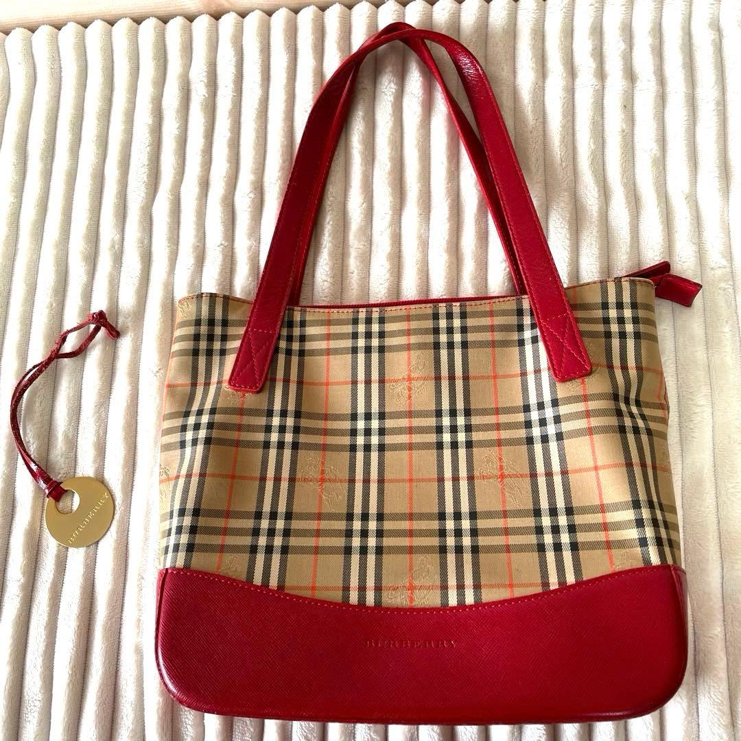 Burberry トートバッグ ベージュ/レッド