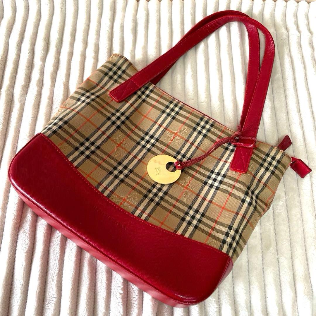 Burberry トートバッグ ベージュ/レッド