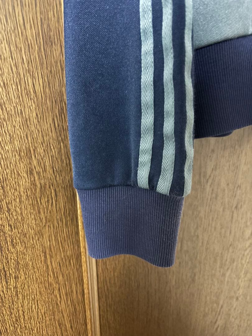 希少adidasビッグロゴ トラックジャケット M グレー×ネイビー 3ライン