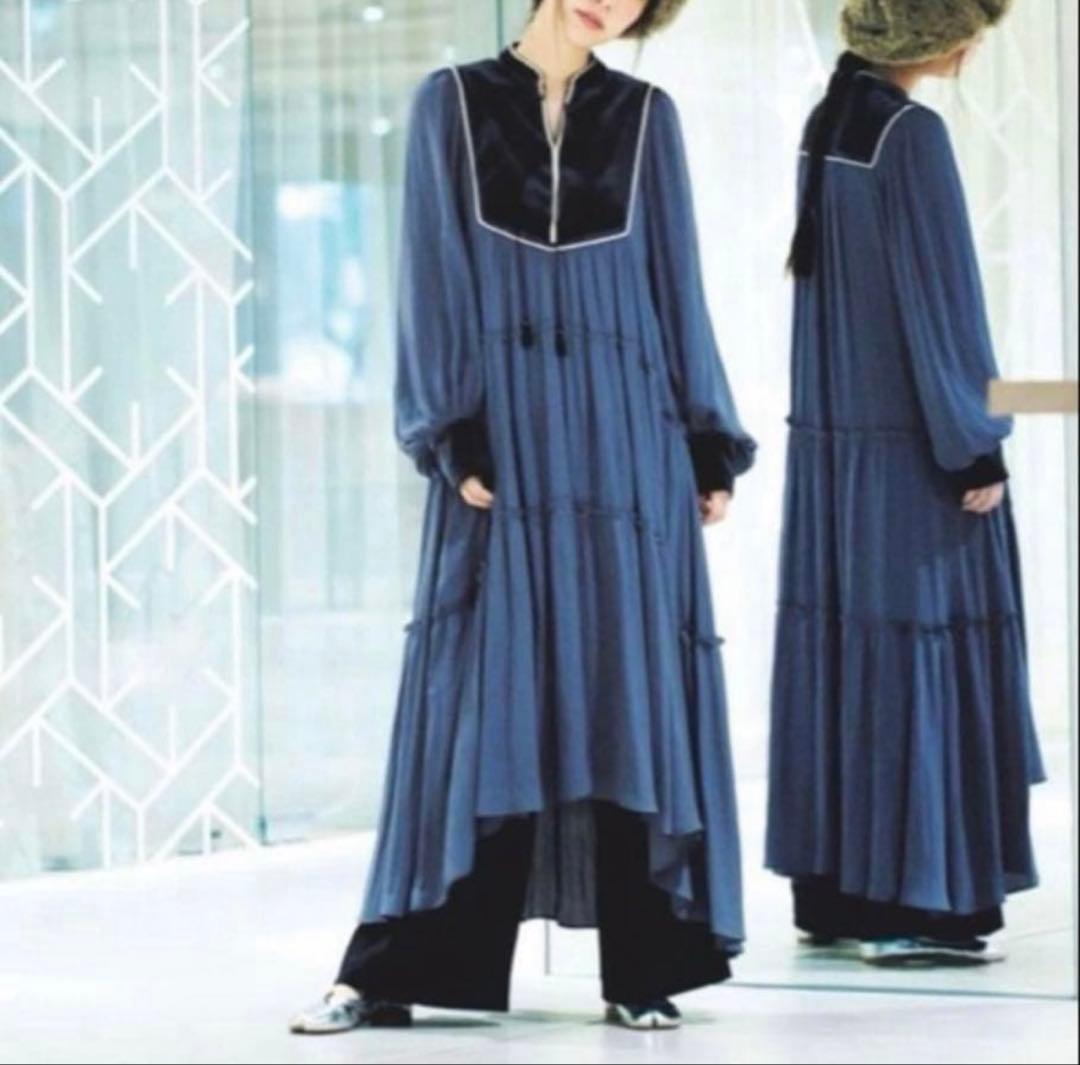 【雑誌掲載】fur fur ファーファー　ベロア　ロング　ワンピース　サテン