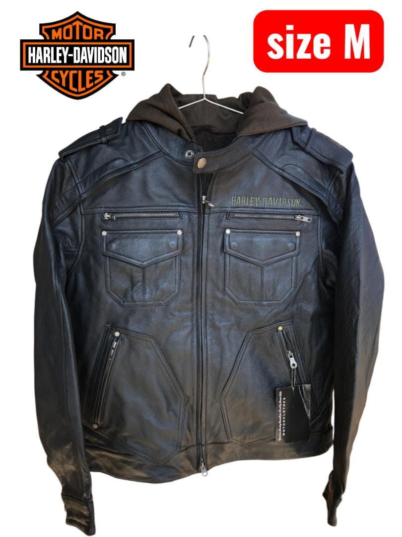 新品 Harley-Davidsonフード付きライダースレザージャケット M