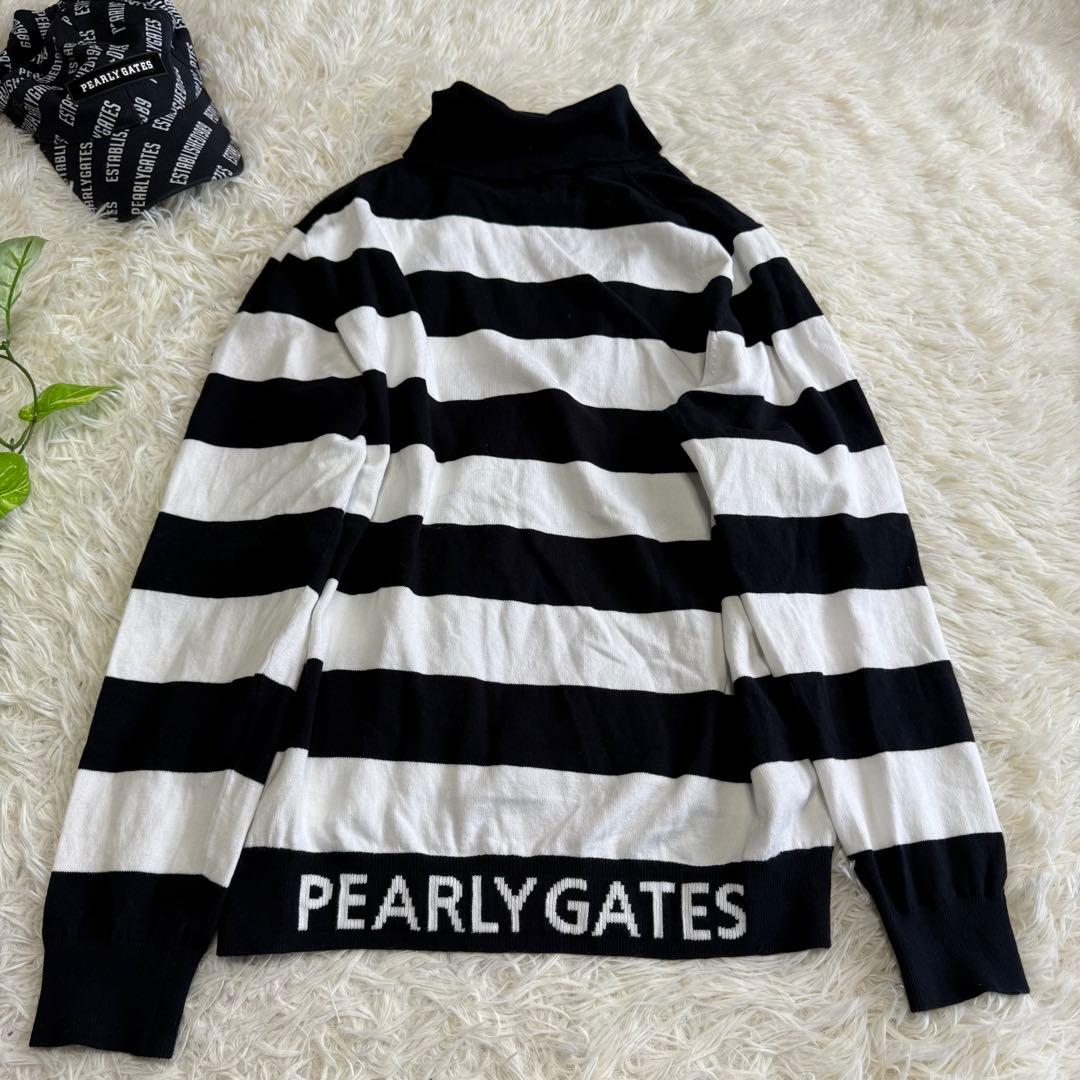 【パーリーゲイツ】極美品 タートルネック カシミヤタッチ 6 メンズ ボーダー