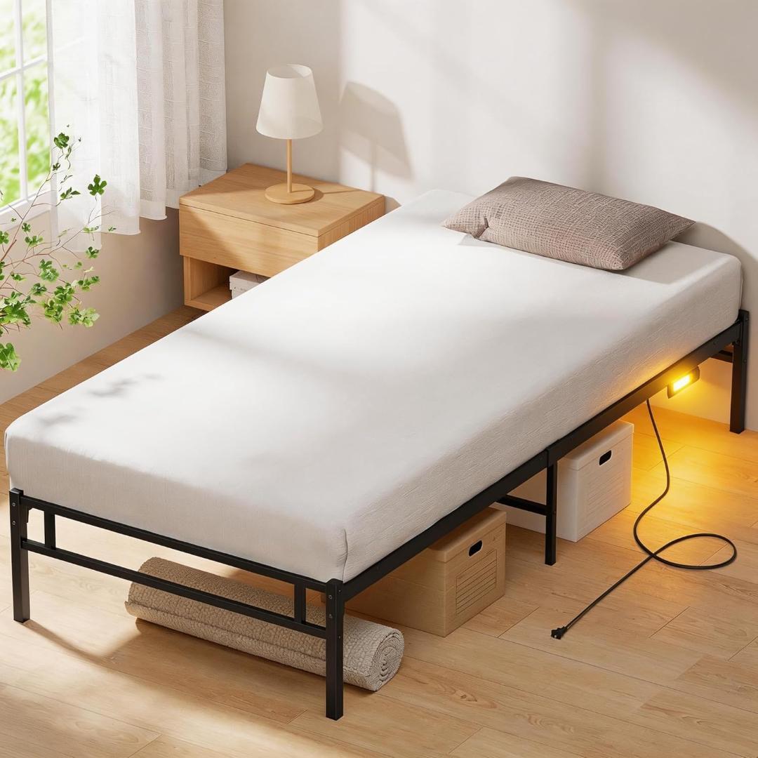 シングル ベッドフレーム パイプベッド 床下収納30cm LED付コンセント搭載