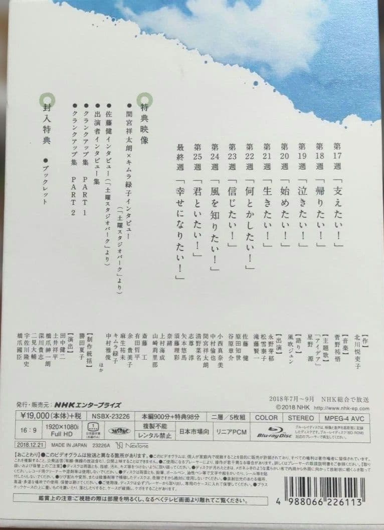 連続テレビ小説 半分,青い。完全版 ブルーレイBOX　※封入特典欠品
