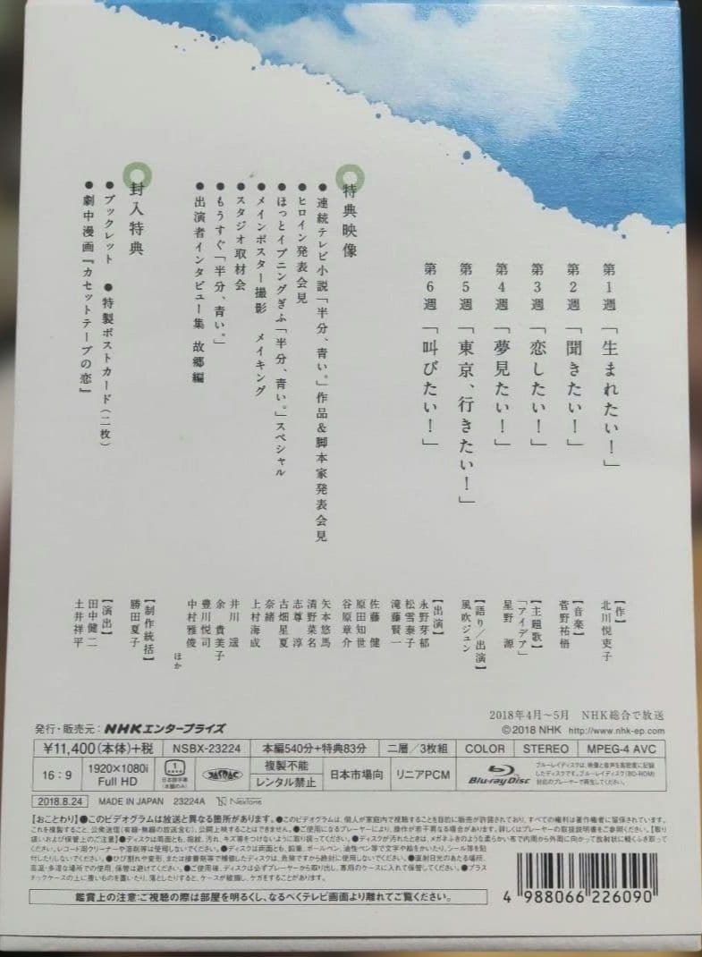 連続テレビ小説 半分,青い。完全版 ブルーレイBOX　※封入特典欠品