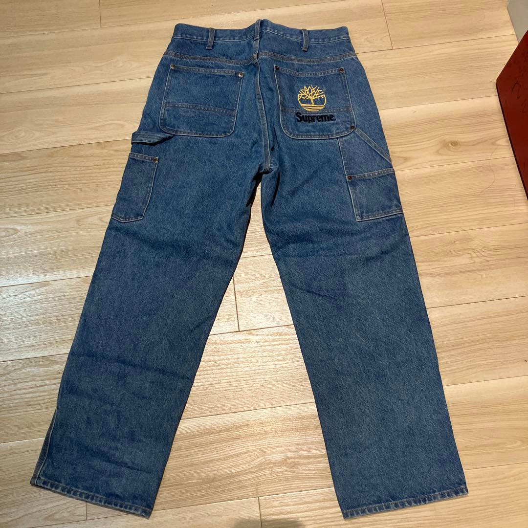 Supreme ティンバーランドダブルニーデニムカーゴパンツ インディゴブルー