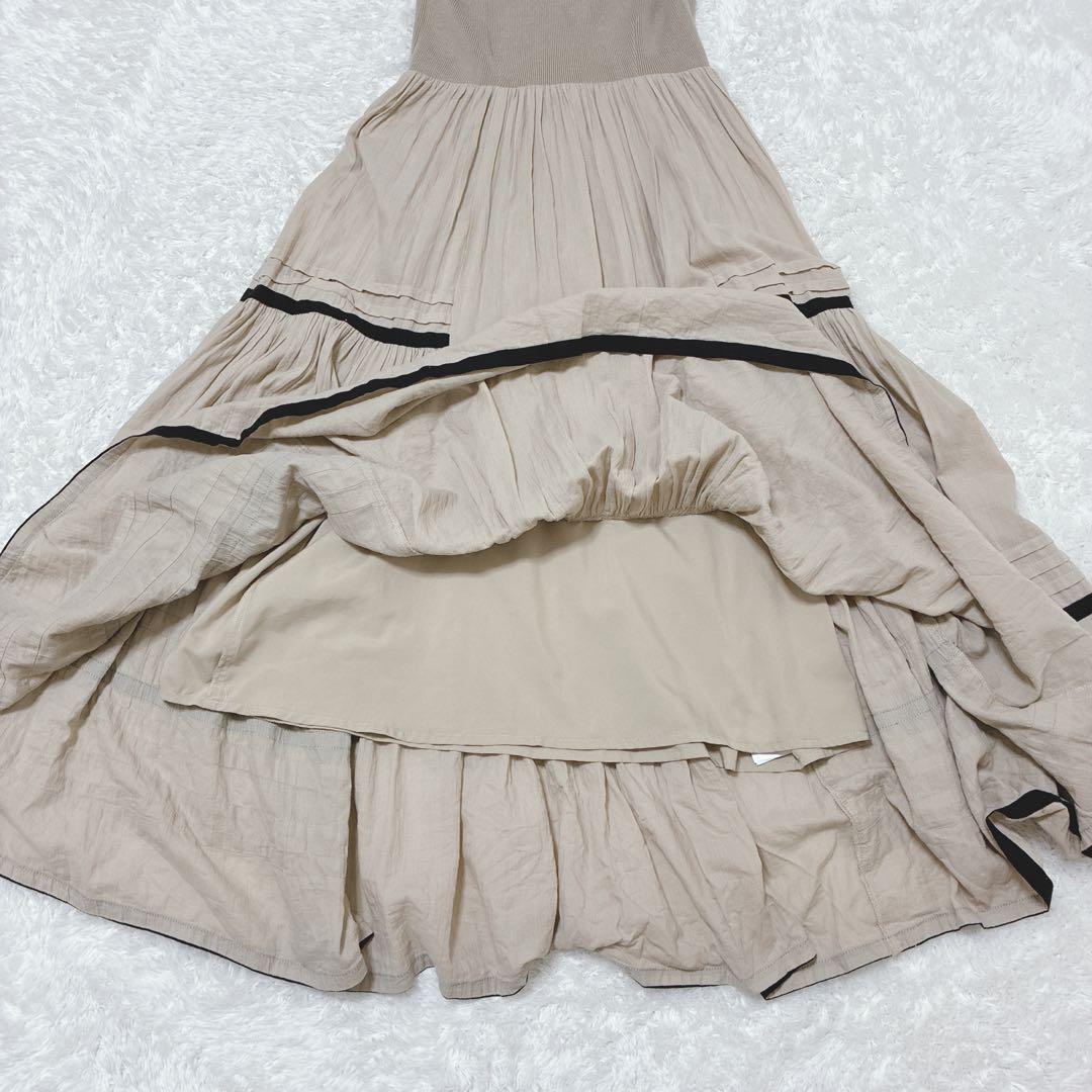 FRAY I.D ベージュ コットンギャザーニットワンピース マキシ丈