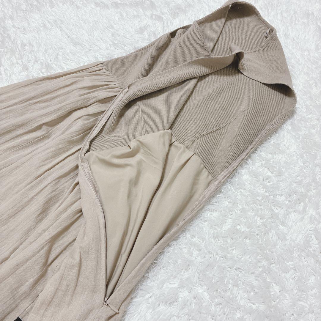 FRAY I.D ベージュ コットンギャザーニットワンピース マキシ丈