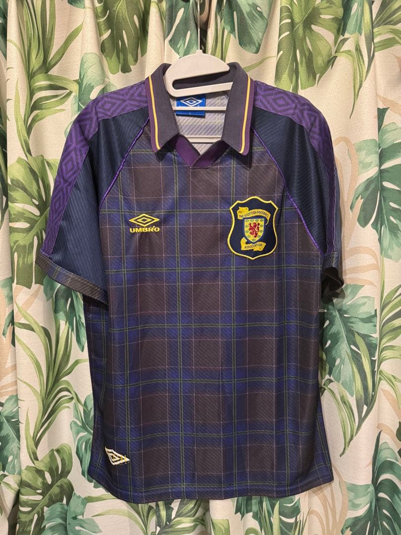 斑*尾様 90sスコットランド代表ユニフォームUmbro チェック柄サッカーシャ