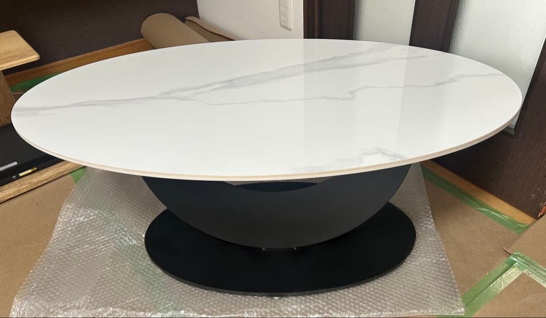 セラミックセンターテーブル ホワイト大理石風100cm