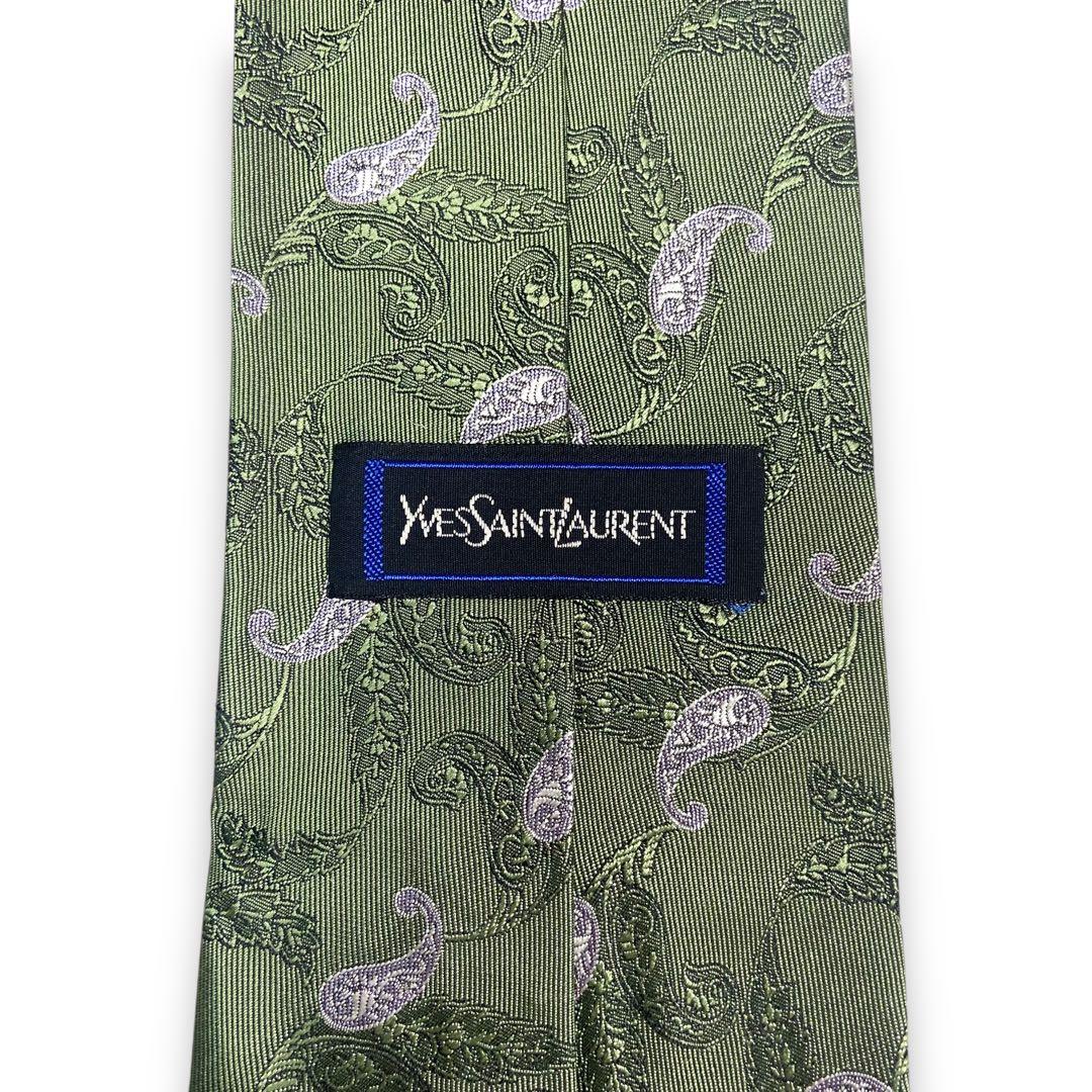 【美品】　イヴサンローラン　ブランド　ネクタイ　ペイズリー　ダークグリーン　深緑