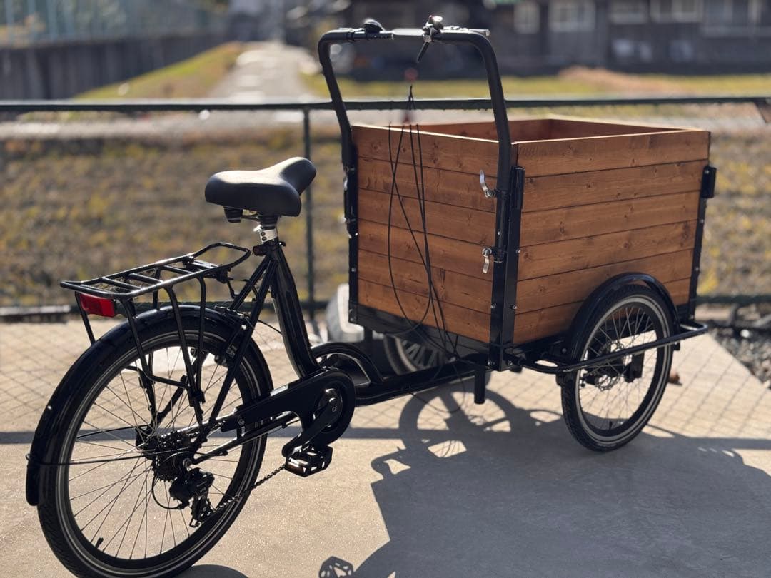 カーゴバイク 三輪自転車 フロントカーゴ 木箱付き【★直接引渡しのみ】