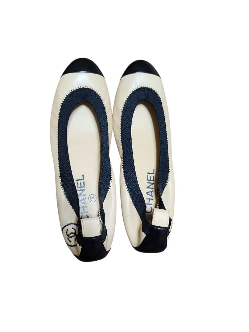 CHANEL ベージュ ブラック バレエシューズ フラットシューズ　36