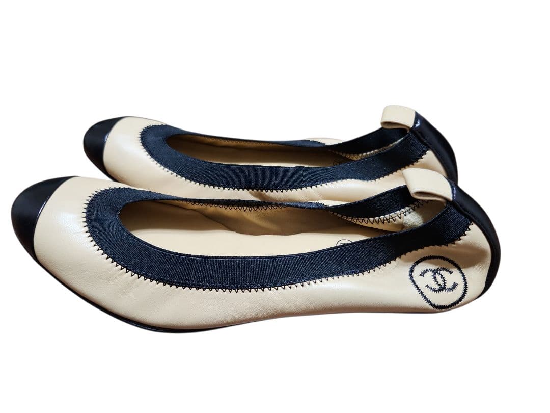 CHANEL ベージュ ブラック バレエシューズ フラットシューズ　36