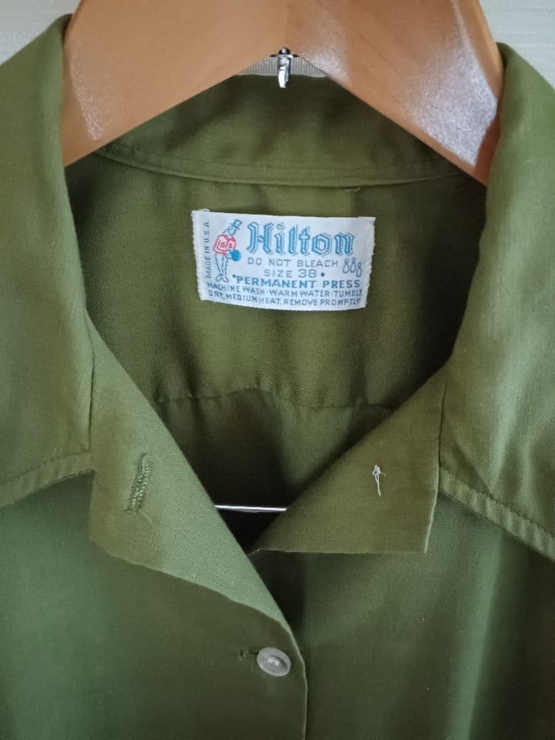 ★vtg 70s Hilton ボウリングシャツ オリーブグリーン 38★