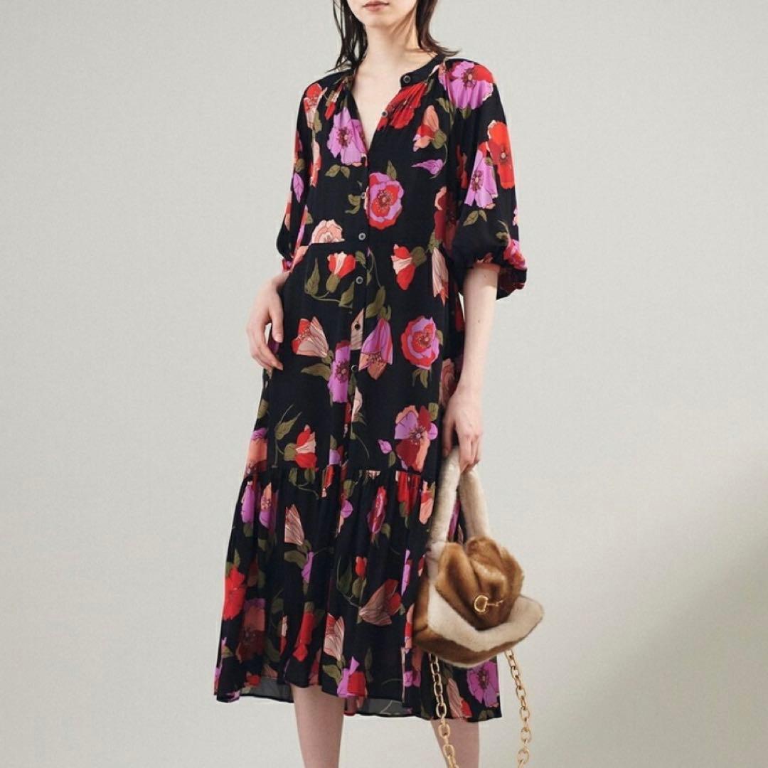 グレースコンチネンタル 花柄 ティアード ワンピース 前開き23SS 38極美品
