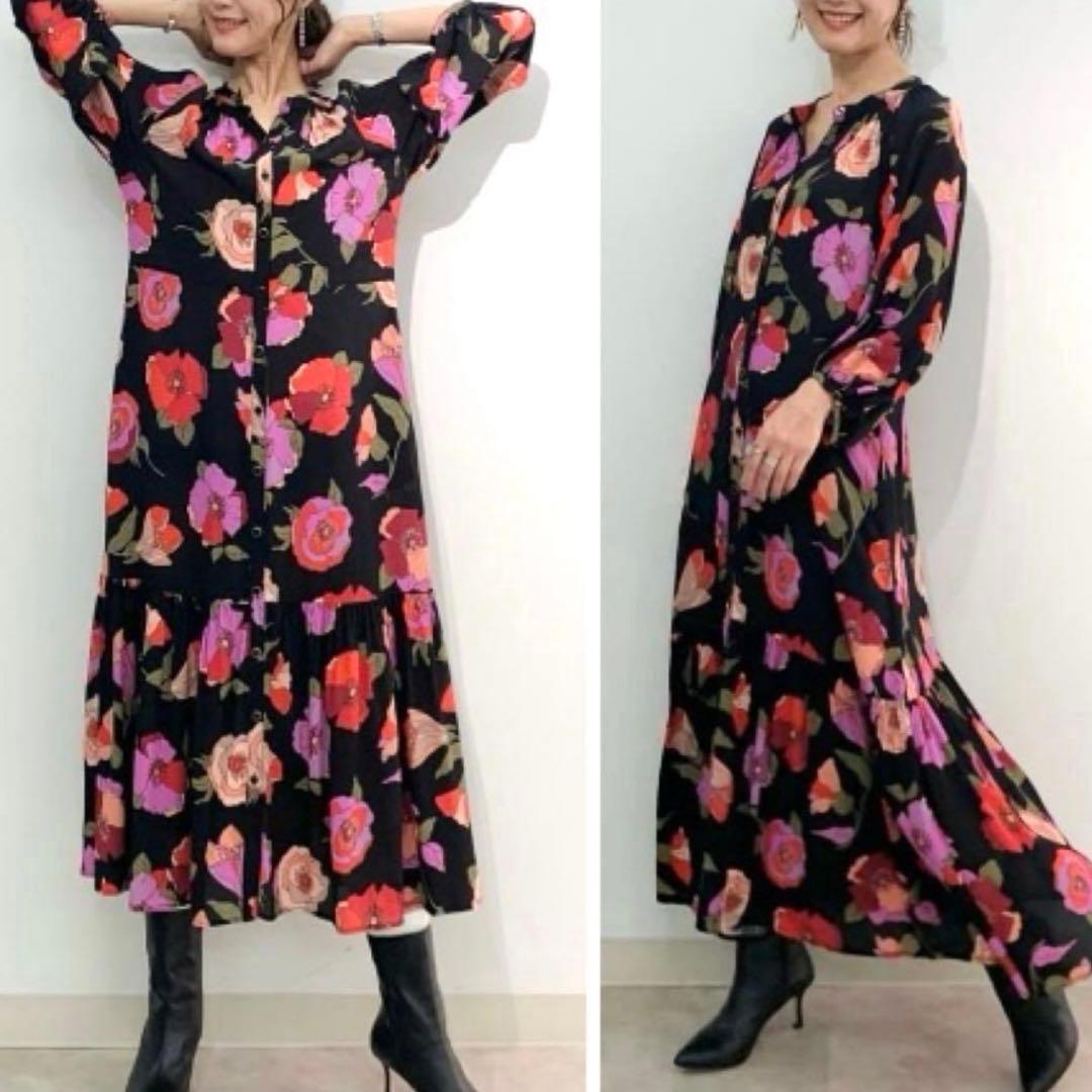グレースコンチネンタル 花柄 ティアード ワンピース 前開き23SS 38極美品