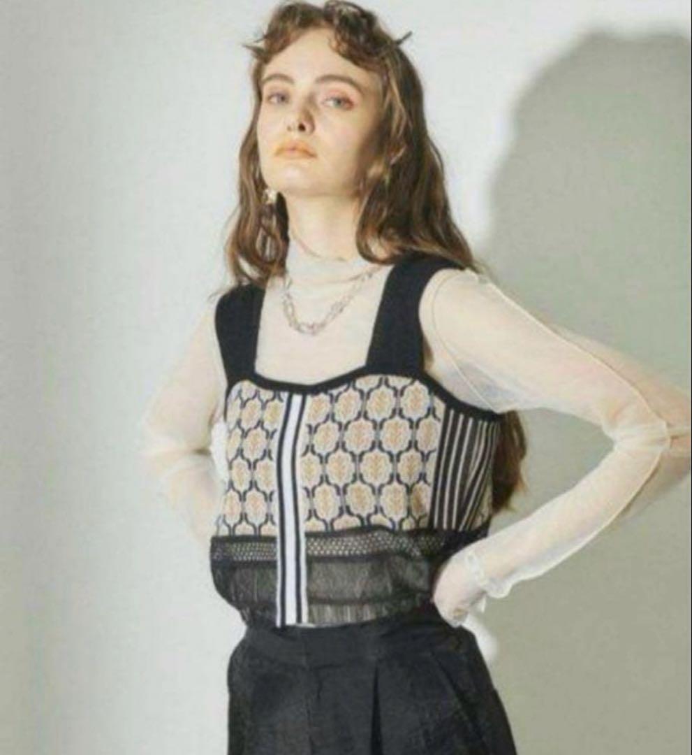 美品✨ PUBLIC TOKYO パネルジャガードキャミビスチェ ブラック