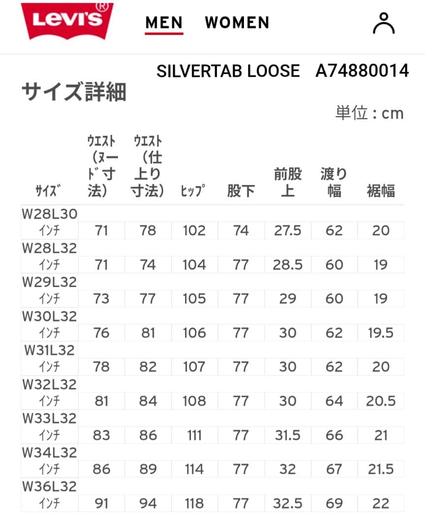 LEVI'S SILVERTAB LOOSEシルバータブ ルーズW33×L32