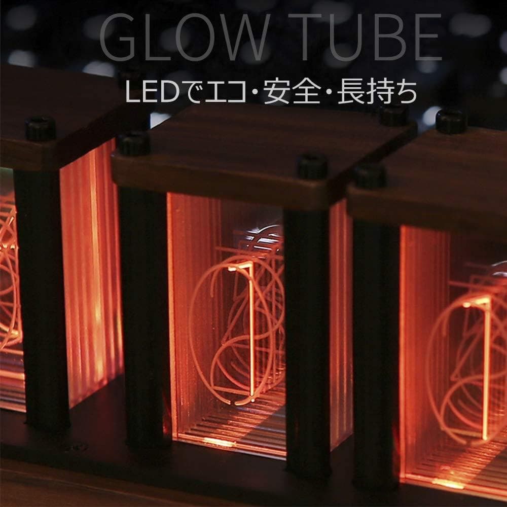 ニキシー管 風置き時計 レトロ 木製  LED デジタル時計 インテリア B
