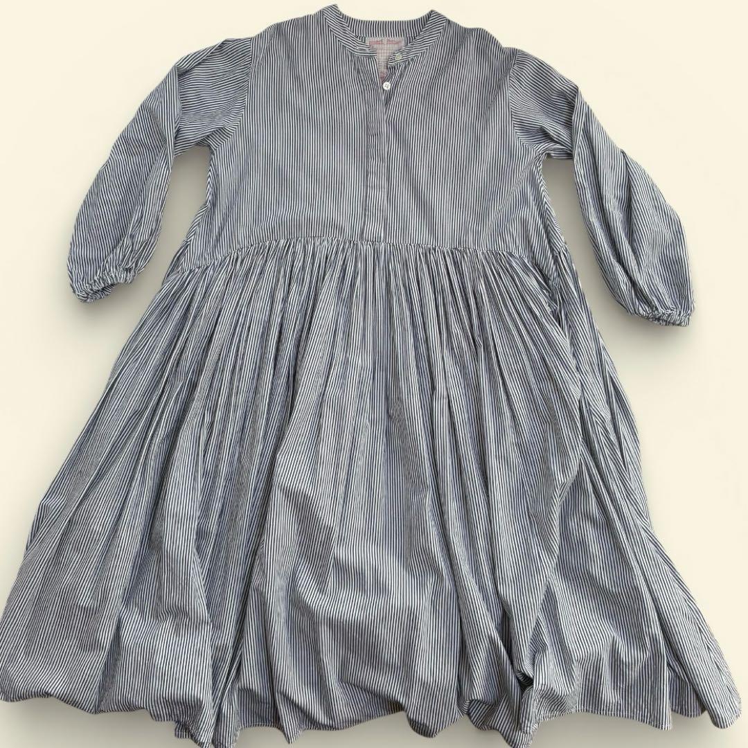 【美品】BEARDSLEY 先染めギャザーワンピース ストライプ　サイズ：0