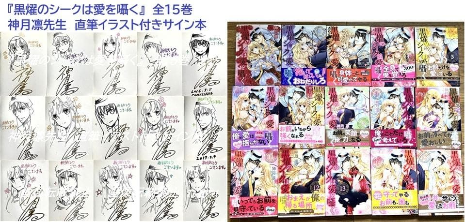 【全巻直筆イラスト入りサイン本】　神月凛『黒燿のシークは愛を囁く』全15巻セット