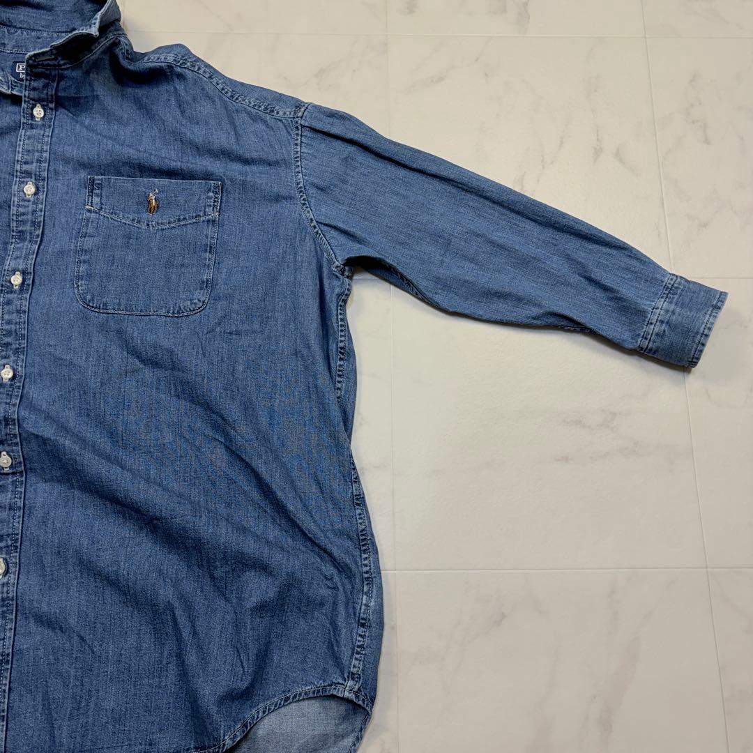ポロバイラルフローレン　近年　シャンブレー　ロングデニムシャツ　ポニー　M 青