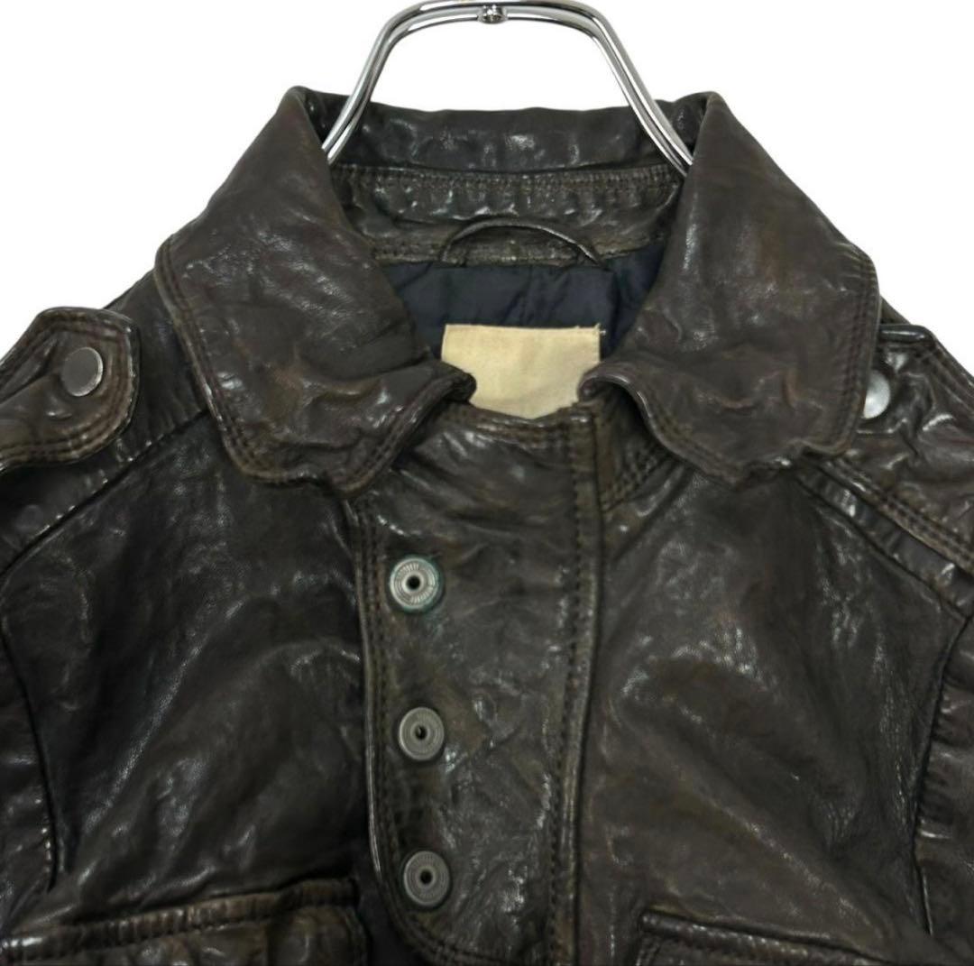 DIESEL ディーゼル レザー シングルライダース 羊革 シワ加工 S