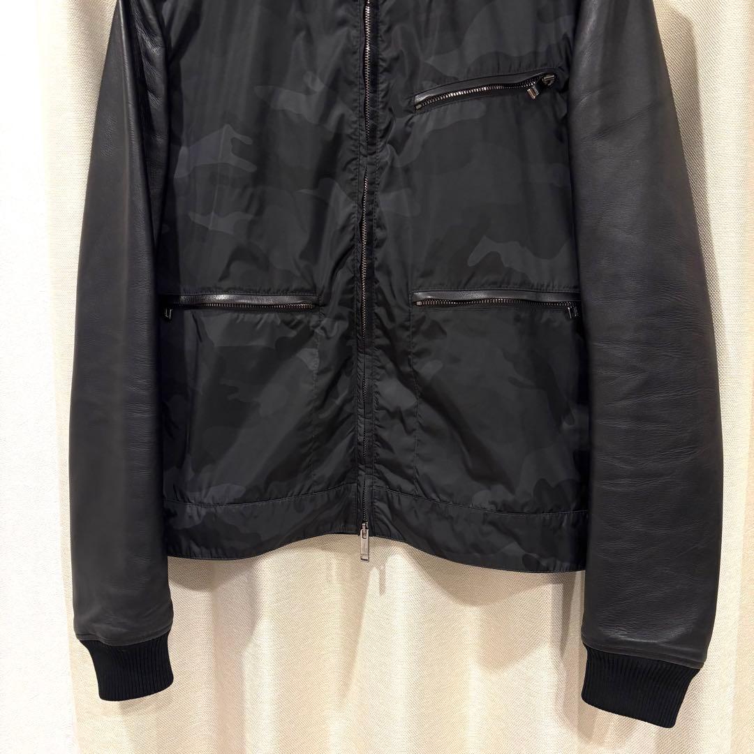 ☆美品☆VALENTINO ラムレザー ナイロン ブルゾン カモフラ柄 BLK