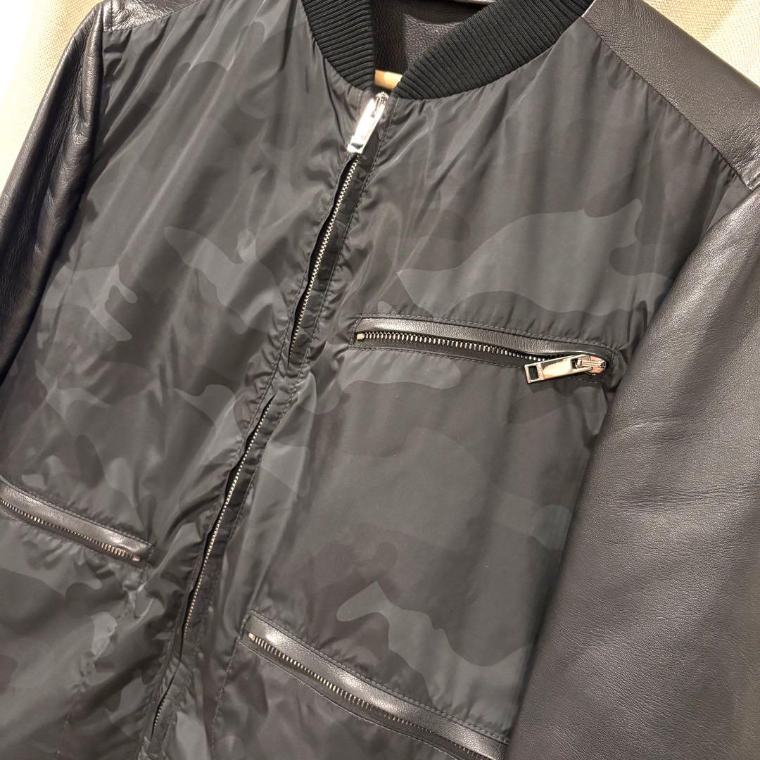 ☆美品☆VALENTINO ラムレザー ナイロン ブルゾン カモフラ柄 BLK