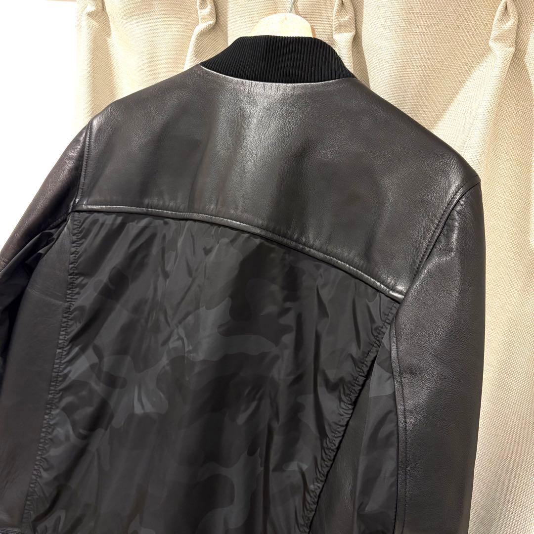 ☆美品☆VALENTINO ラムレザー ナイロン ブルゾン カモフラ柄 BLK