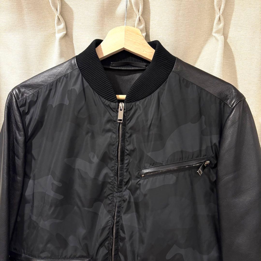 ☆美品☆VALENTINO ラムレザー ナイロン ブルゾン カモフラ柄 BLK