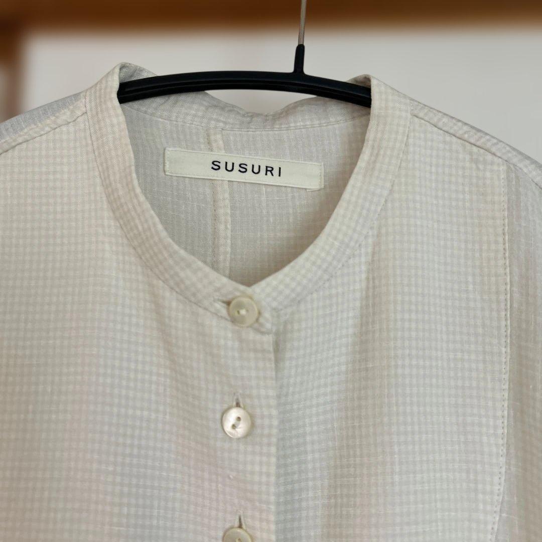 susuri カルマールブラウス 1 リネンシルクバンドカラーシャツ 4.4万円
