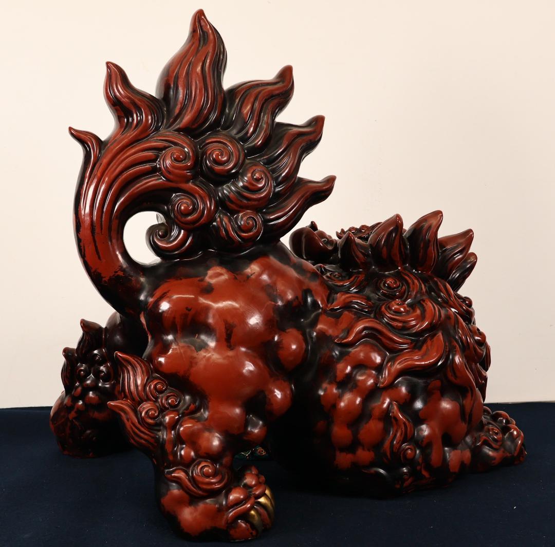 Anne　BK482　九谷 八幡窯 須栄義　玉獅子　龍　置物　床飾　高さ5