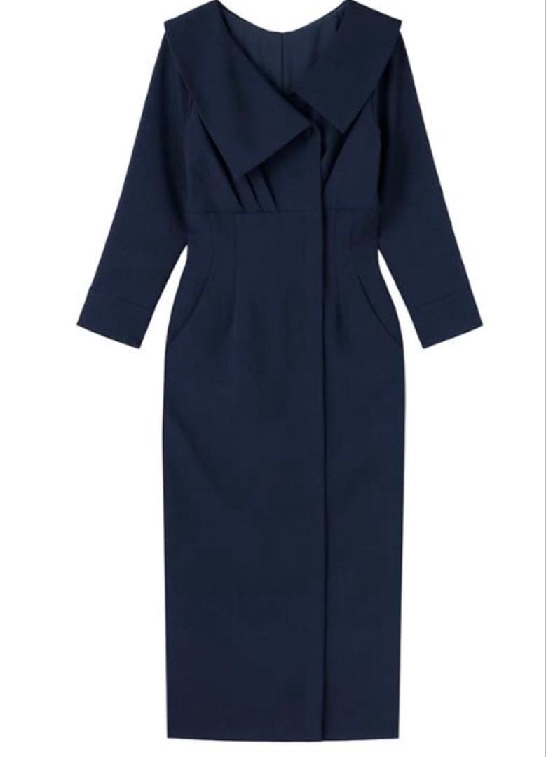 【新品タグ付】JENNE アシンメトリーカラーワンピース M ネイビー