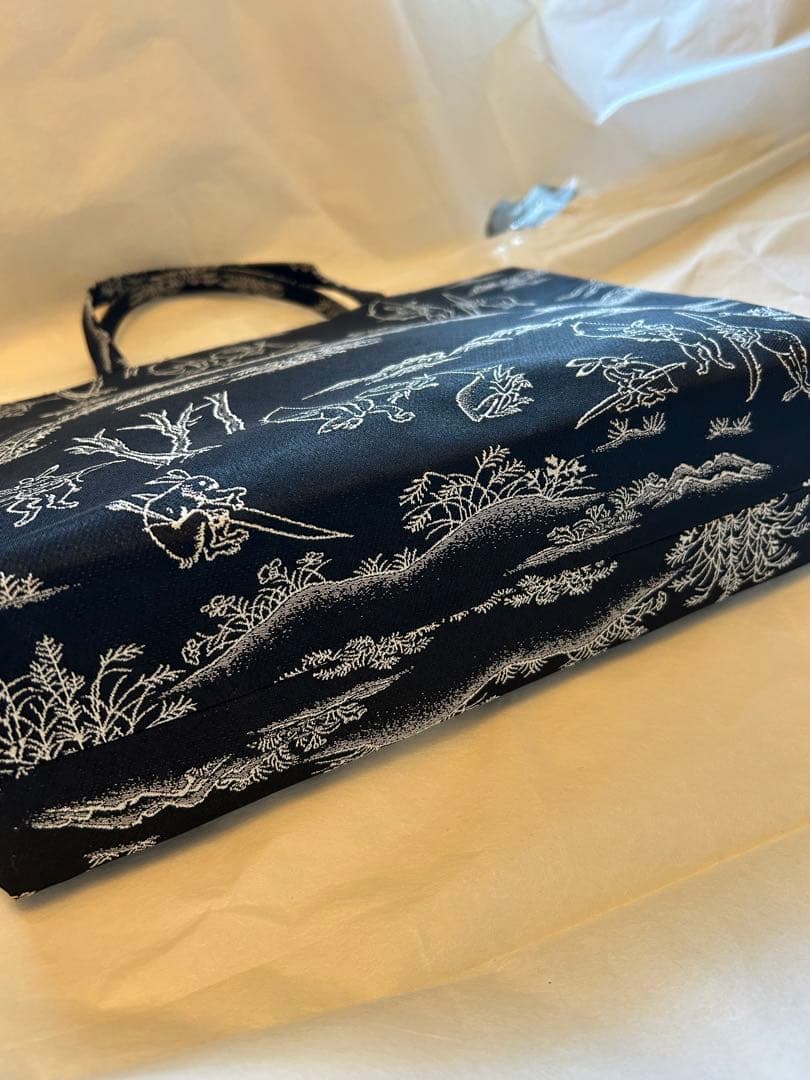 鳥獣戯画✨和装トートバッグ　内側ポケット付　黒色　ブラック　新品未使用