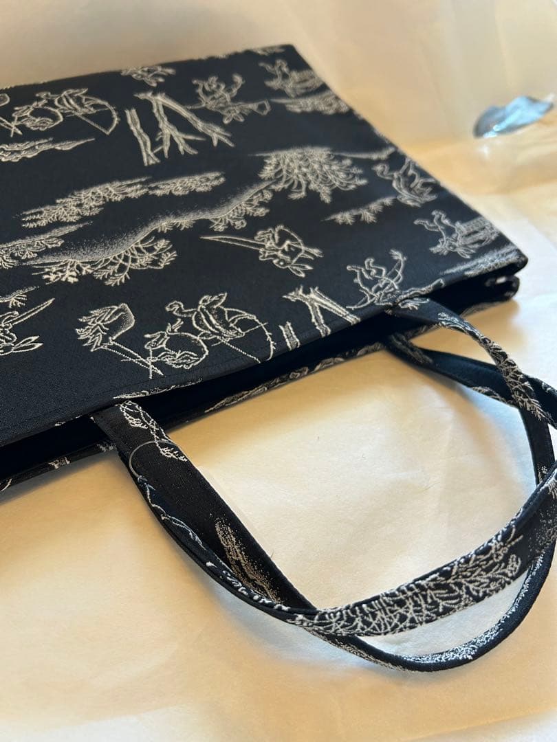 鳥獣戯画✨和装トートバッグ　内側ポケット付　黒色　ブラック　新品未使用