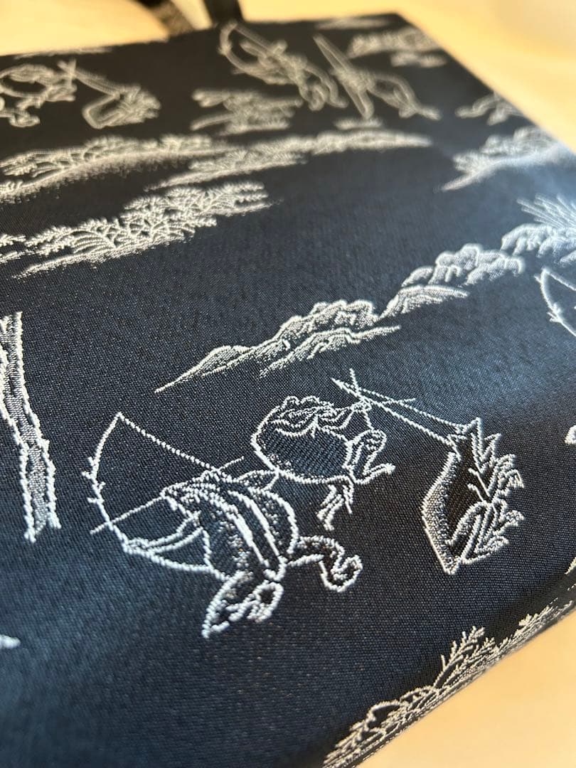 鳥獣戯画✨和装トートバッグ　内側ポケット付　黒色　ブラック　新品未使用
