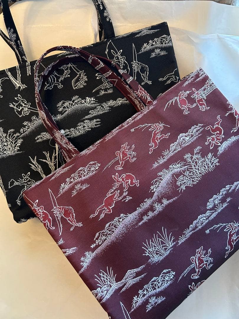 鳥獣戯画✨和装トートバッグ　内側ポケット付　黒色　ブラック　新品未使用