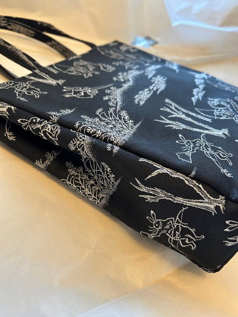 鳥獣戯画✨和装トートバッグ　内側ポケット付　黒色　ブラック　新品未使用
