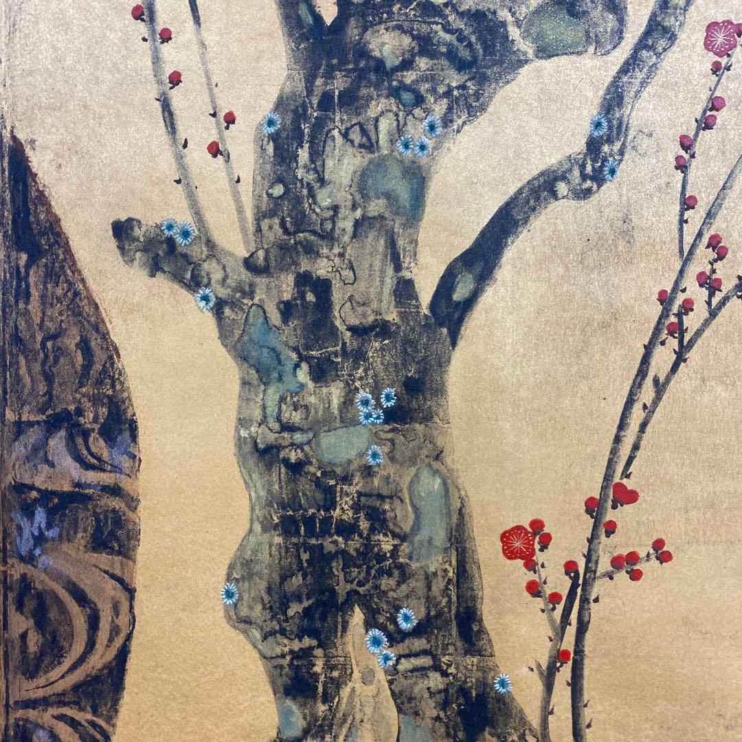 美品 掛け軸 尾形光琳筆 金地「紅梅」名画 縁起物