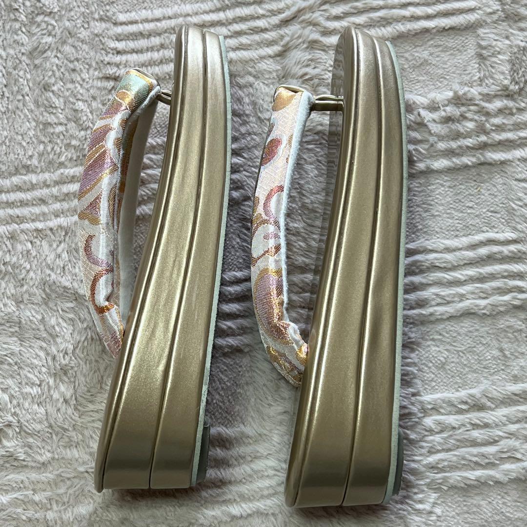 ゴールド 花柄 和装バッグ 草履セット