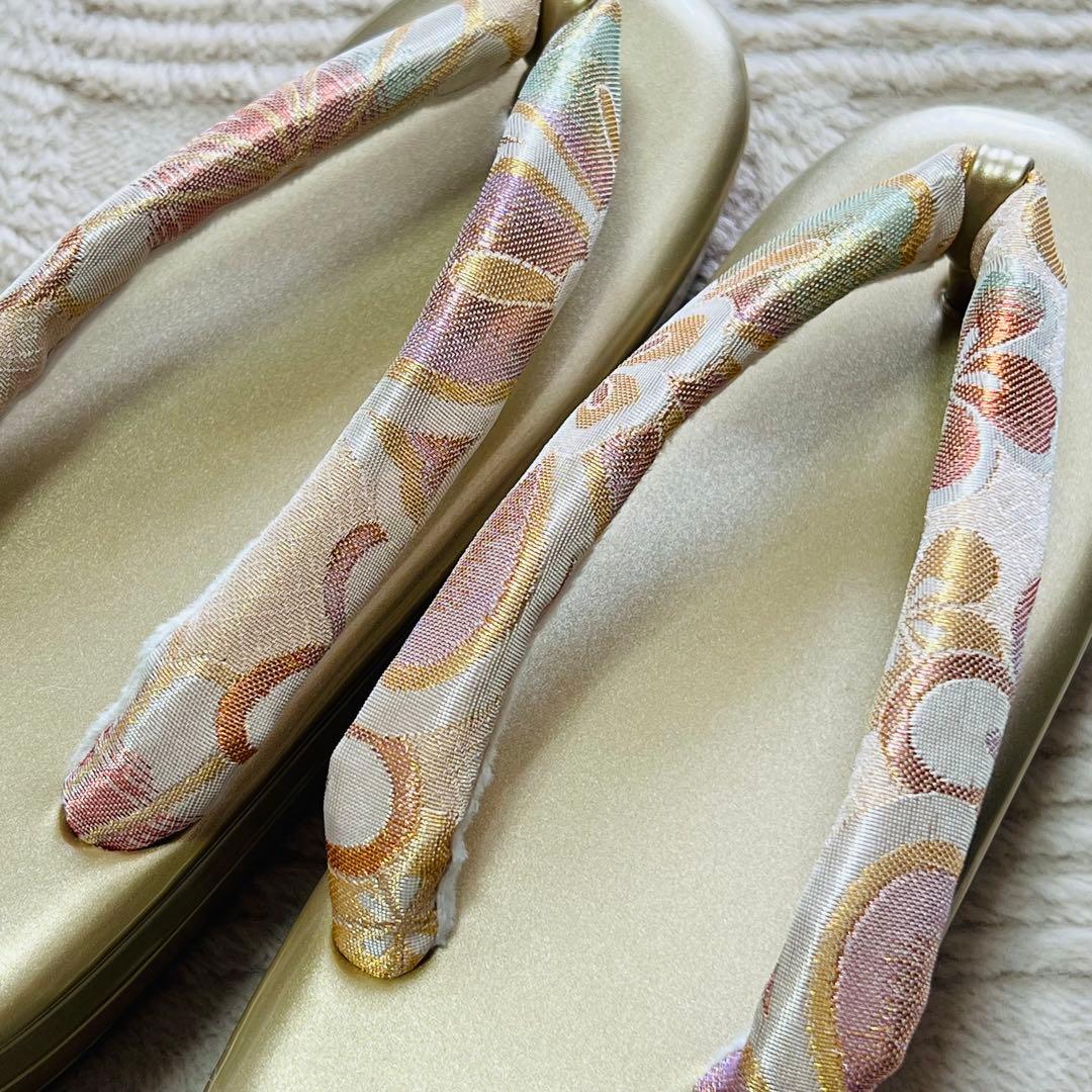 ゴールド 花柄 和装バッグ 草履セット
