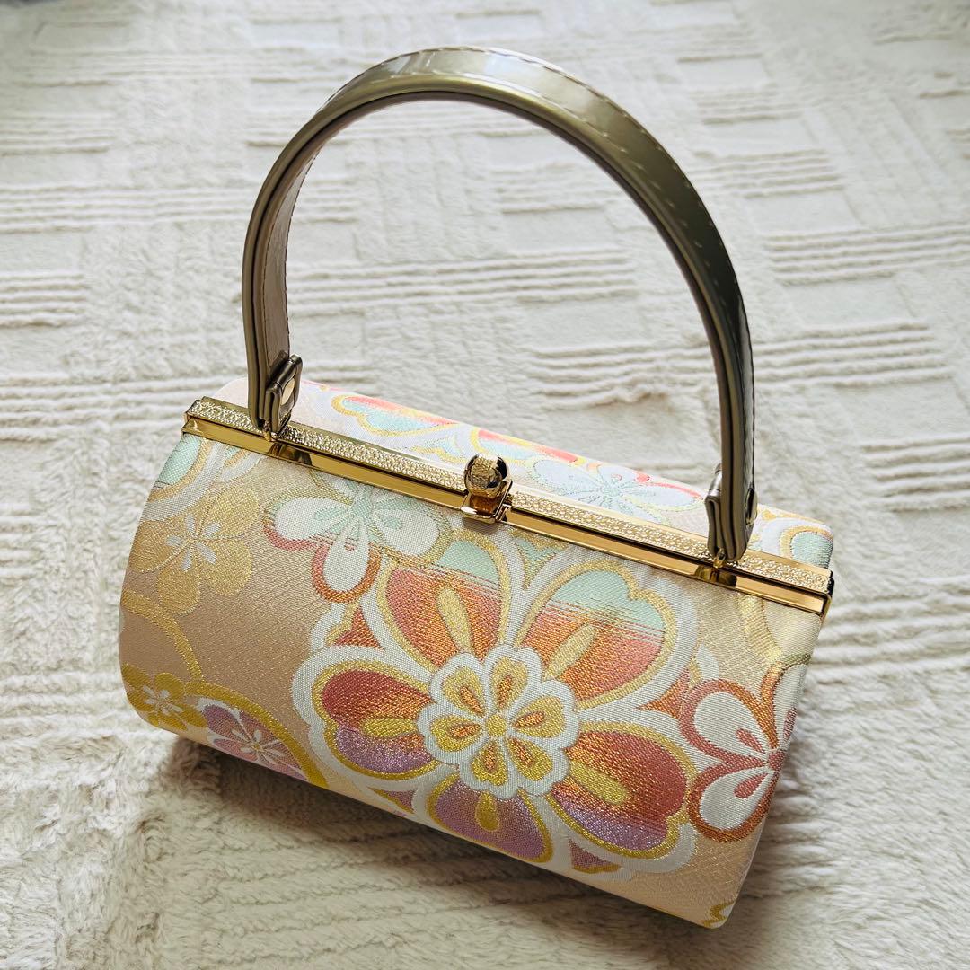 ゴールド 花柄 和装バッグ 草履セット