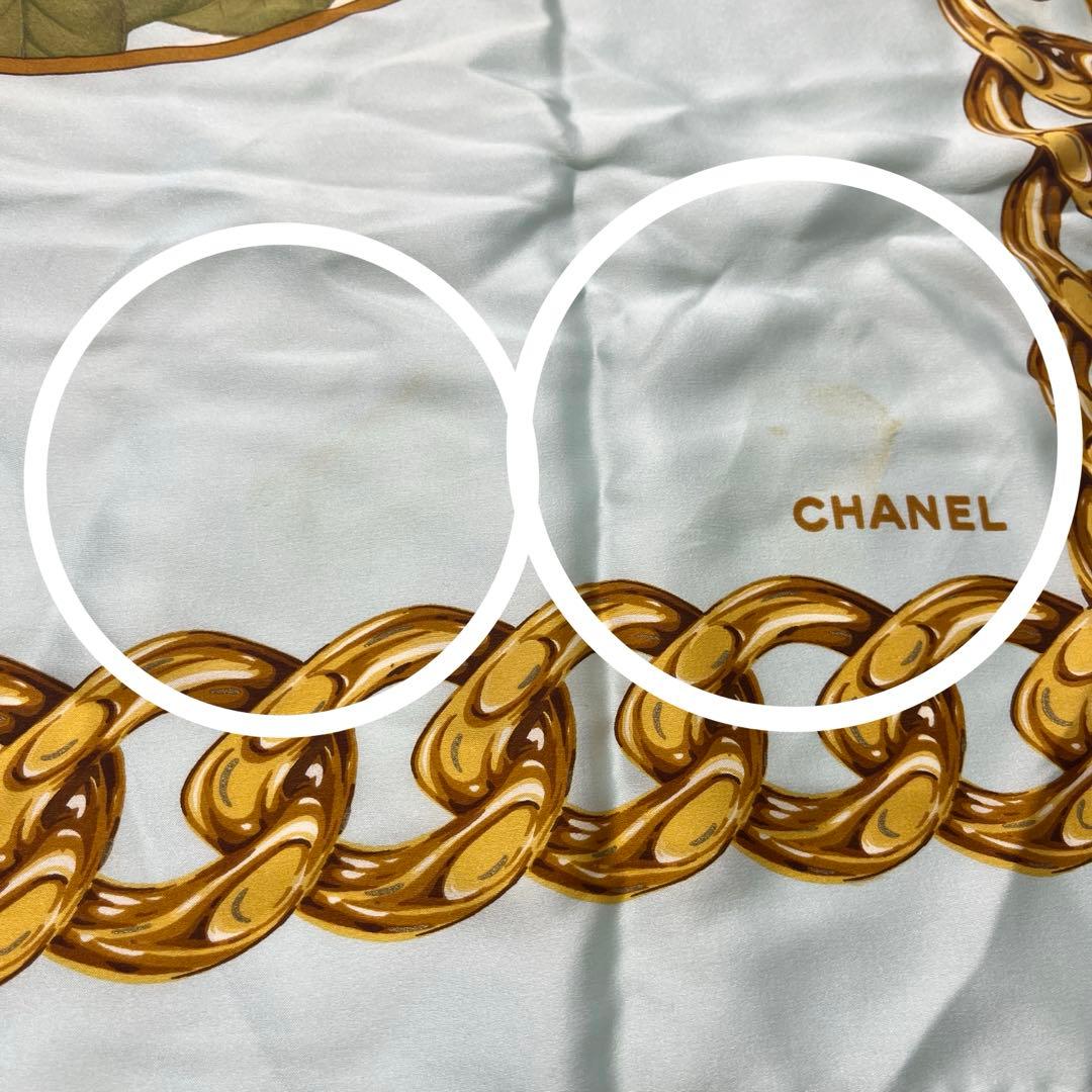 a0106-6シャネル　CHANEL　スカーフ　ココマーク　花柄　チェーン　大判