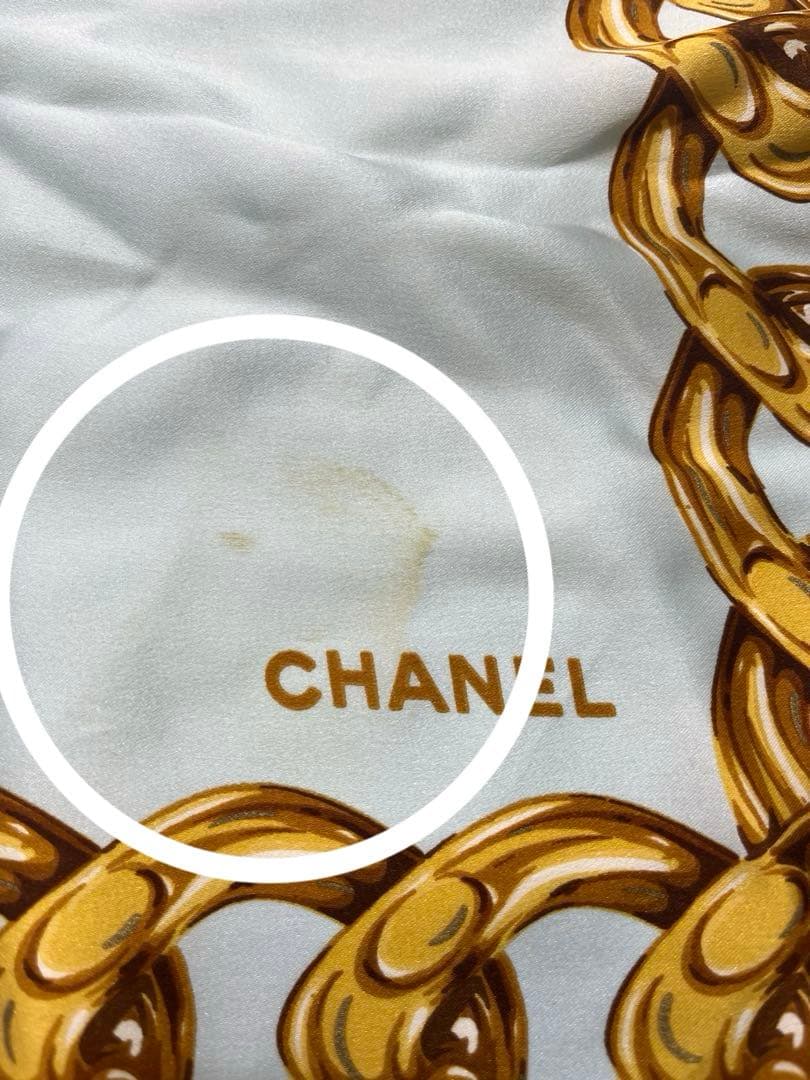 a0106-6シャネル　CHANEL　スカーフ　ココマーク　花柄　チェーン　大判